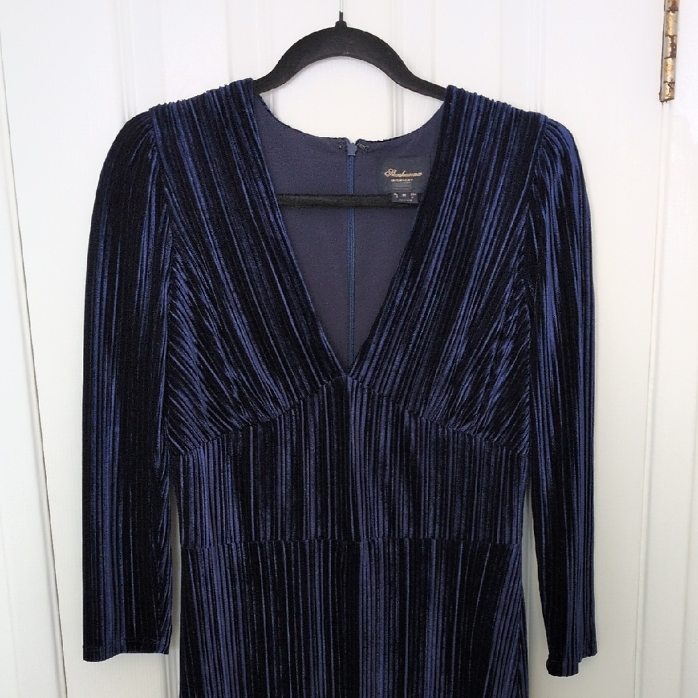 Shoshanna Navy Velvet Long Sleeve V-Neck  Dress